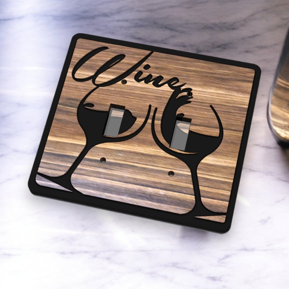 Wine Glasses Walnut or Cherry Light Switch Cover Decorative Engraved Design