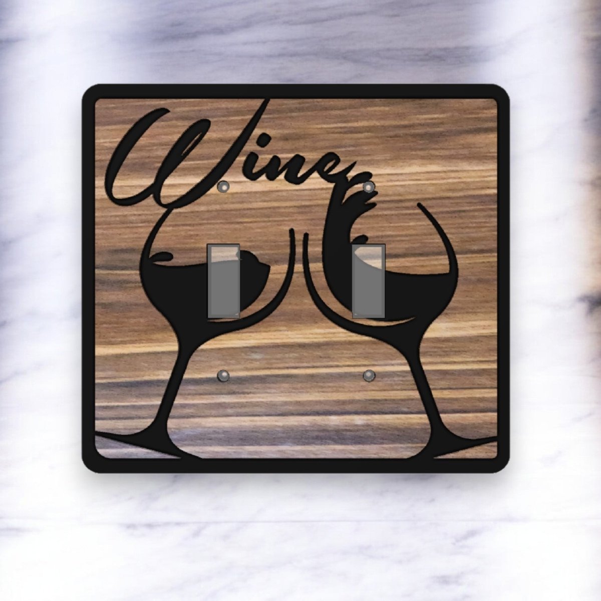 Wine Glasses Walnut or Cherry Light Switch Cover Decorative Engraved Design