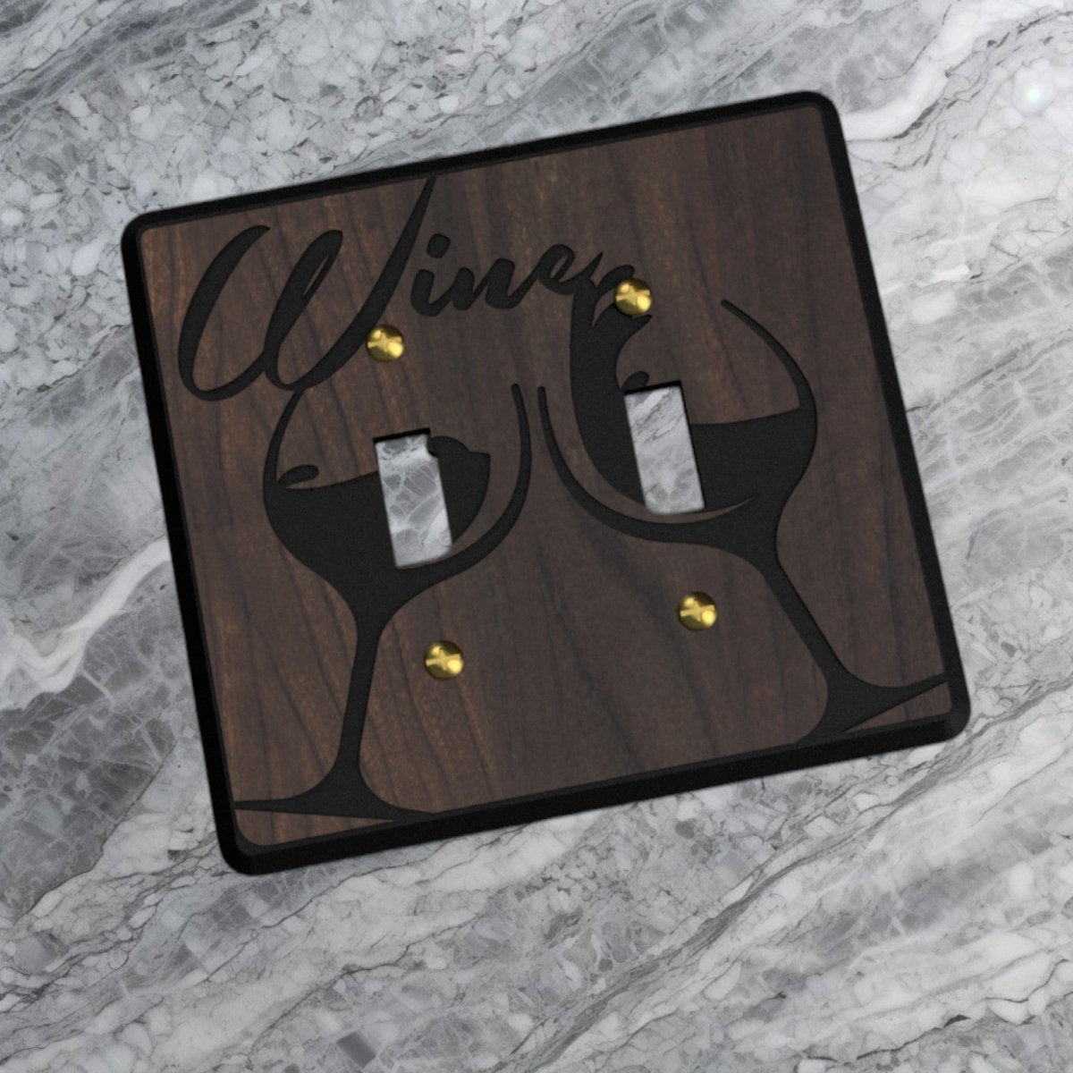 Wine Glasses Walnut or Cherry Light Switch Cover Decorative Engraved Design