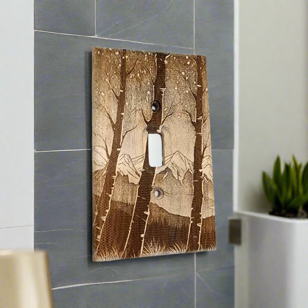 Aspen Trees Meadow Light Switch Cover Single Decorative Engraved