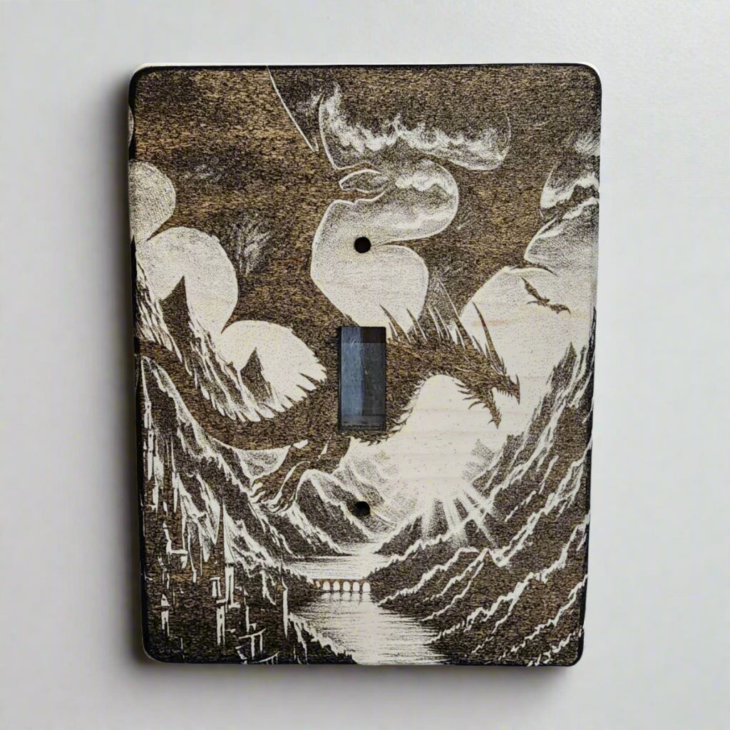 Bears at Play Light Switch Cover Single Wood Hand Made Decorative Engraved