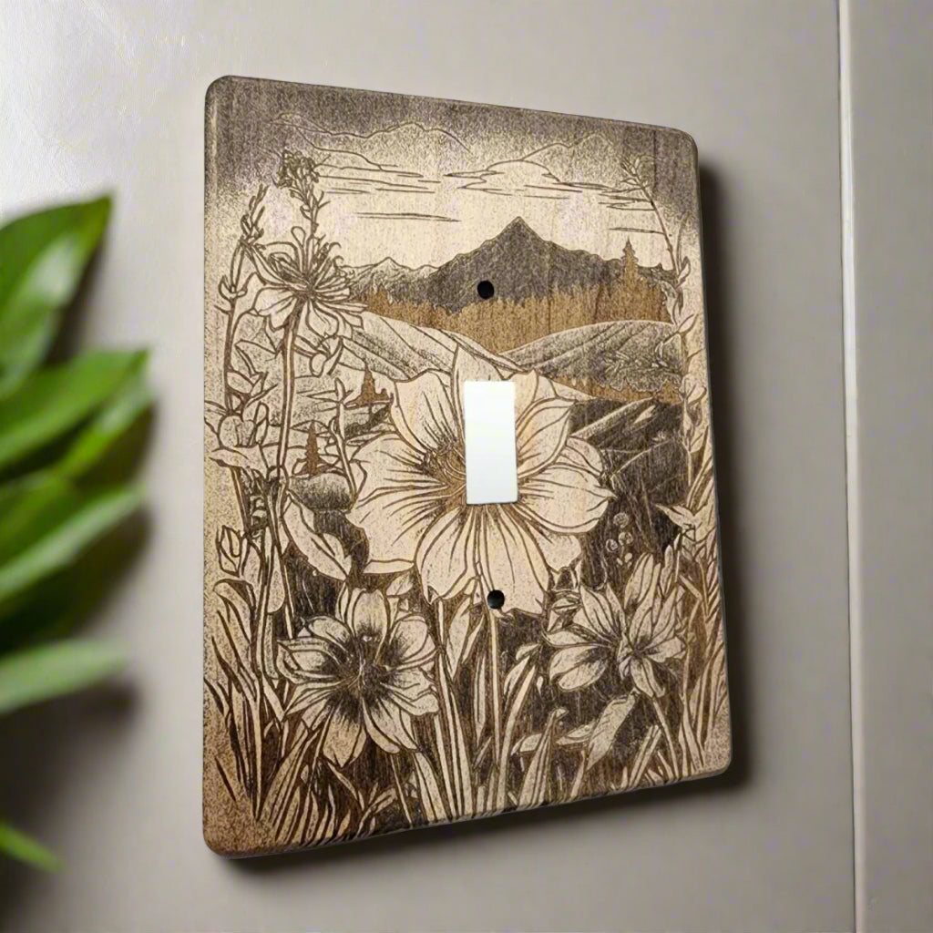 Bears at Play Light Switch Cover Single Wood Hand Made Decorative Engraved