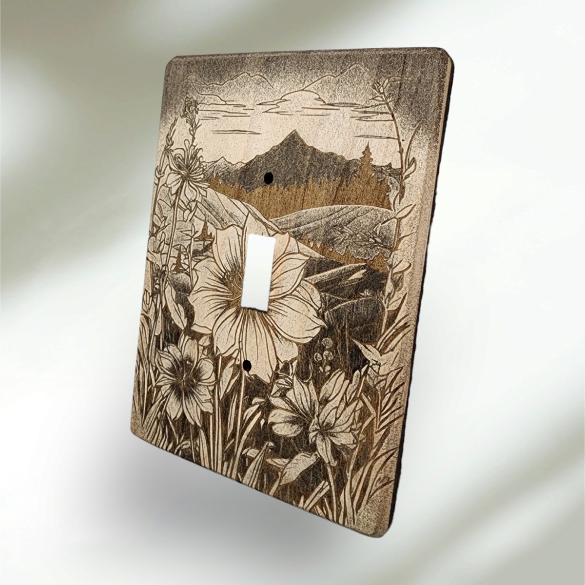 Bears at Play Light Switch Cover Single Wood Hand Made Decorative Engraved