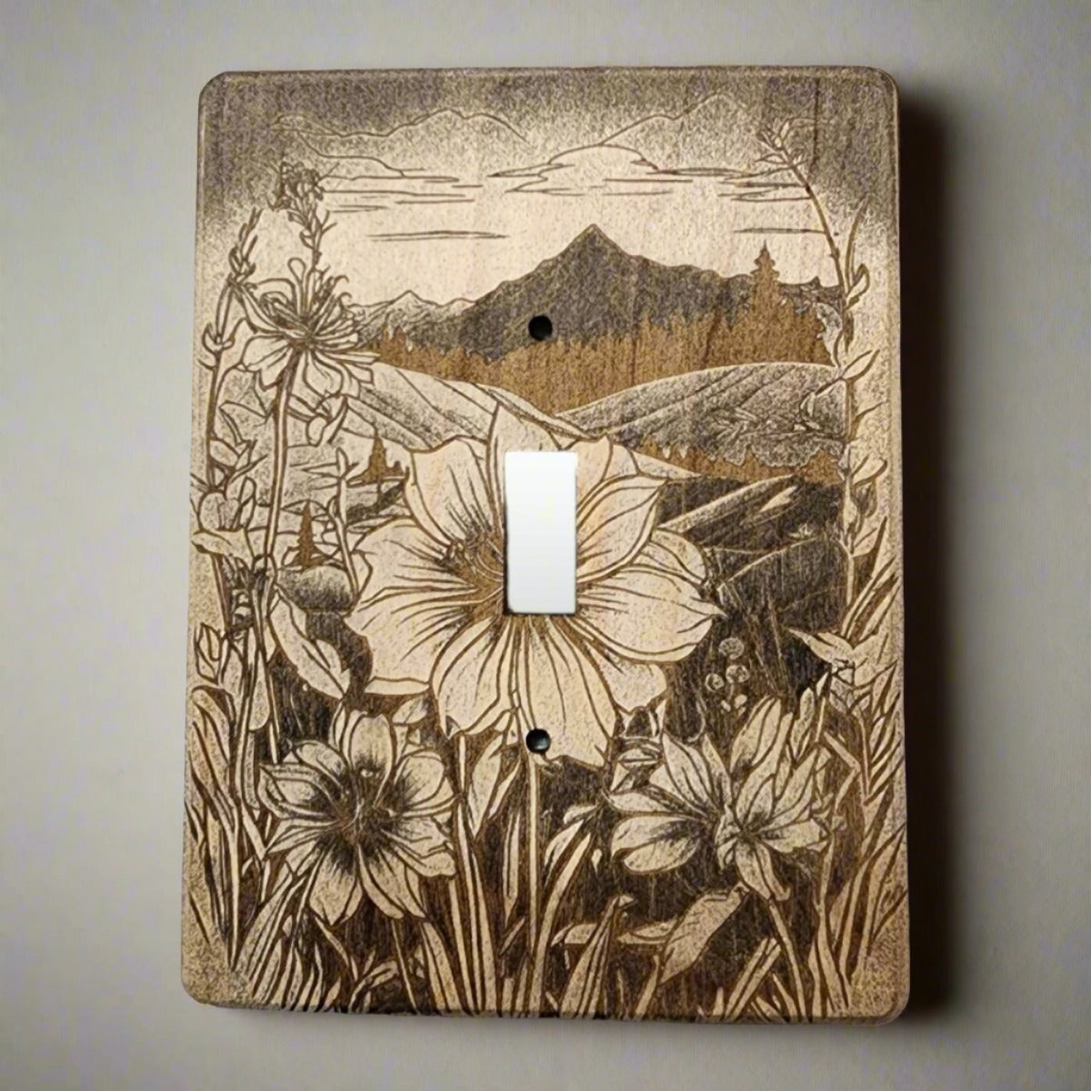 Bears at Play Light Switch Cover Single Wood Hand Made Decorative Engraved