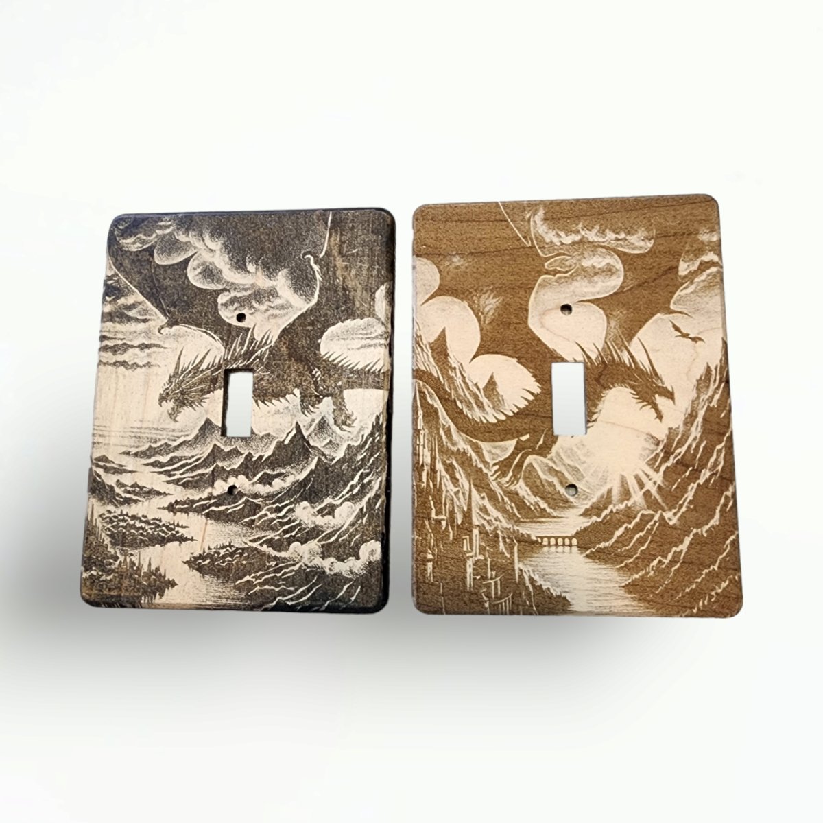 Bears at Play Light Switch Cover Single Wood Hand Made Decorative Engraved
