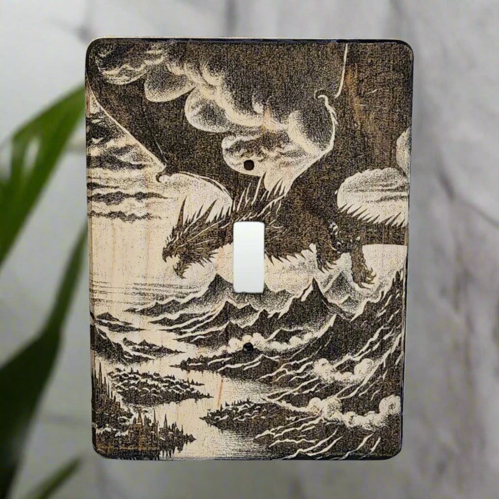 Bears at Play Light Switch Cover Single Wood Hand Made Decorative Engraved