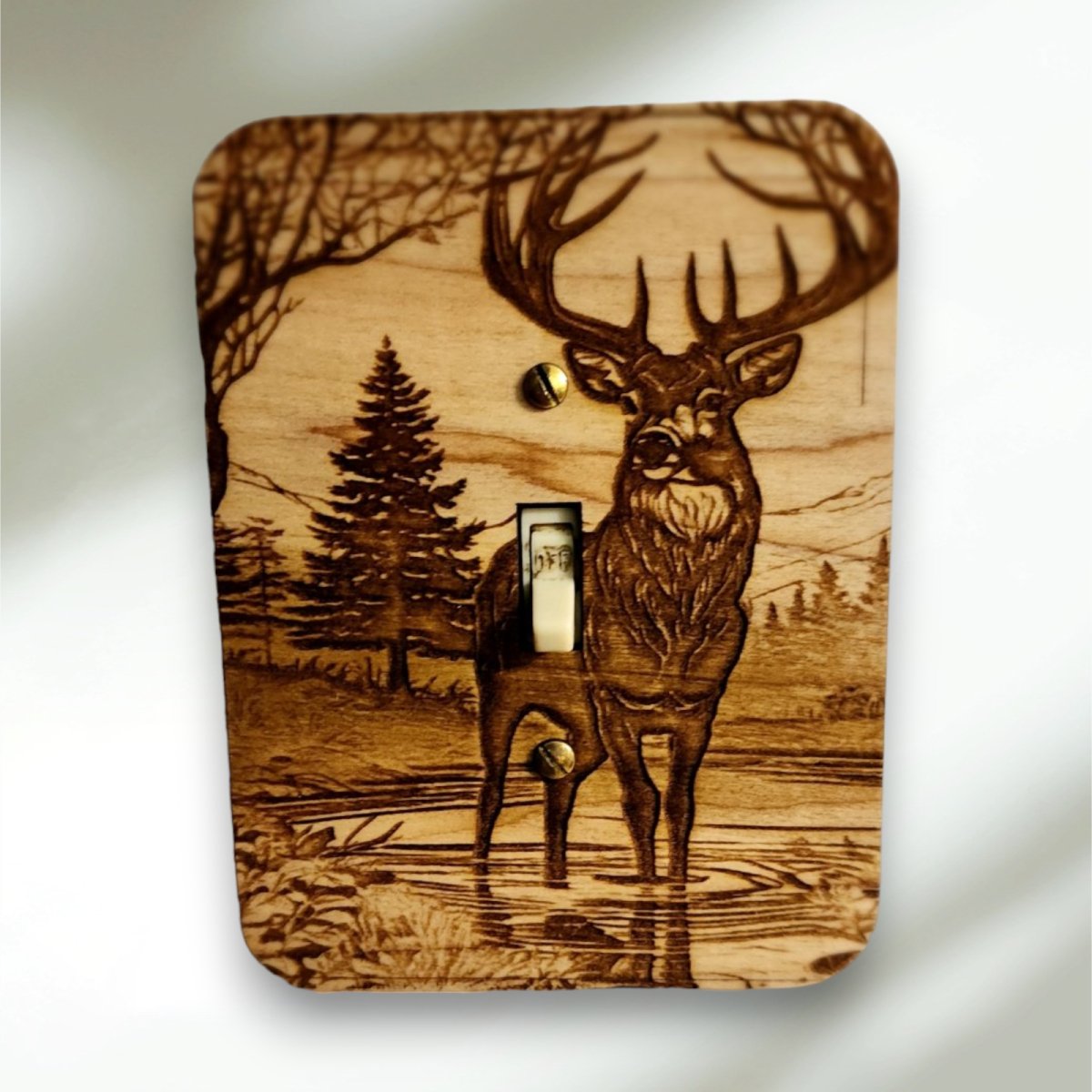 Bears at Play Light Switch Cover Single Wood Hand Made Decorative Engraved