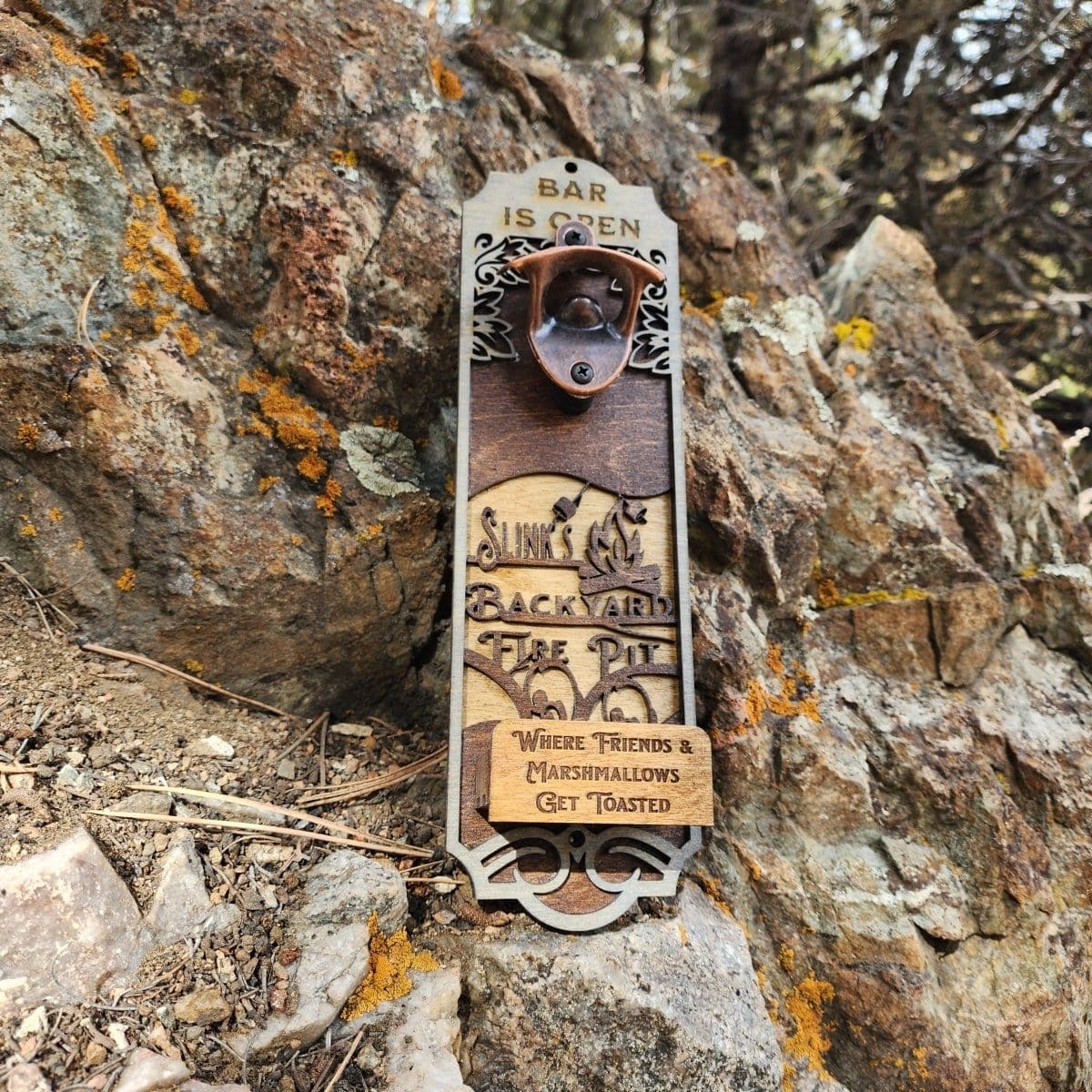 Bottle Opener Wall Mount with Cap Catch makes a great Gift - Hats Signs Patches 3D printing Engraving