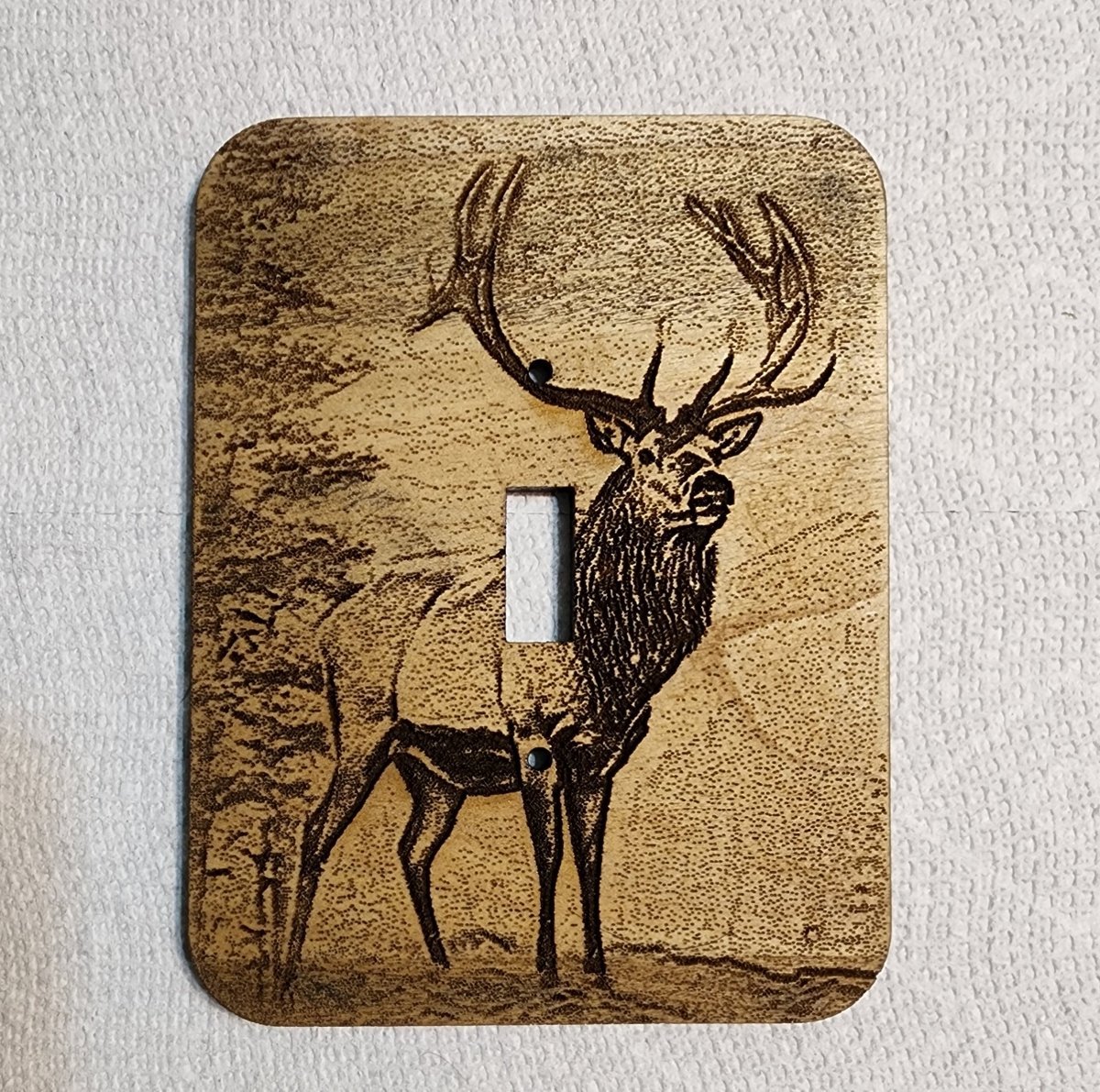 Bull Elk Switch Cover Single Wood Hand Made - Hats Signs Patches 3D printing Engraving