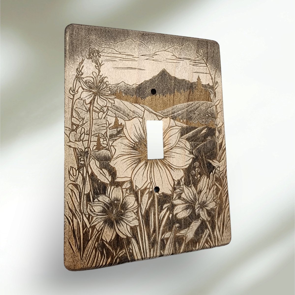 Mountain Meadow Switch Cover Covers Single Wood Hand Made Engraved - Hats Signs Patches 3D printing Engraving