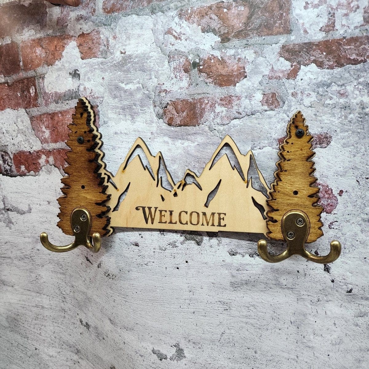 Double Hook Hanger Mountains with Pine Trees - Hats Signs Patches 3D printing Engraving