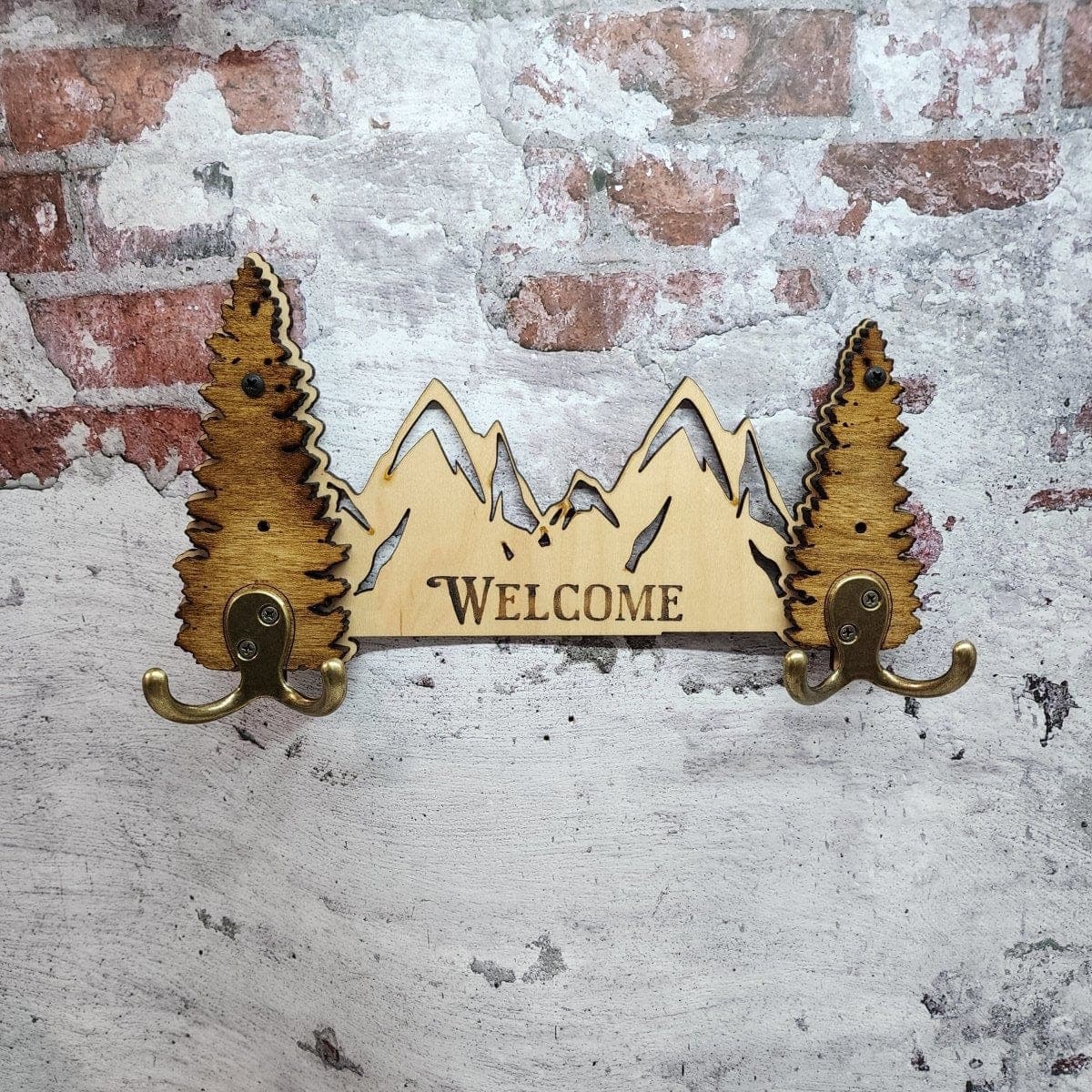 Double Hook Hanger Mountains with Pine Trees - Hats Signs Patches 3D printing Engraving