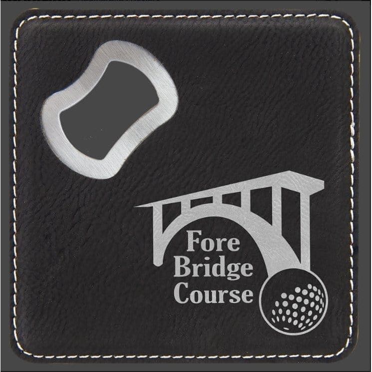 Personalized Leather Coaster Set with Bottle Opener - Set of 5
