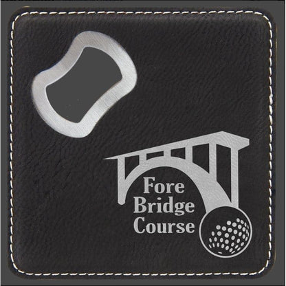 Leather Coaster set of 5 bottle opener With your logo, image or Monogram makes a Great gift