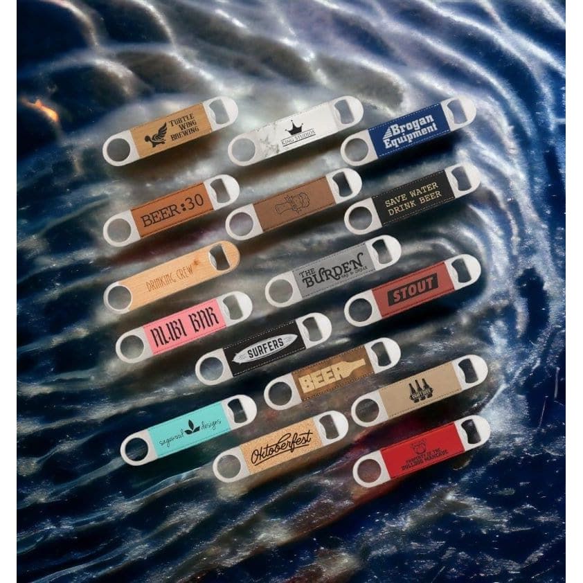 Leatherette Bottle Opener Key Chain ( Set of 5 ) With your Monogram Logo Image or Names a Great gift