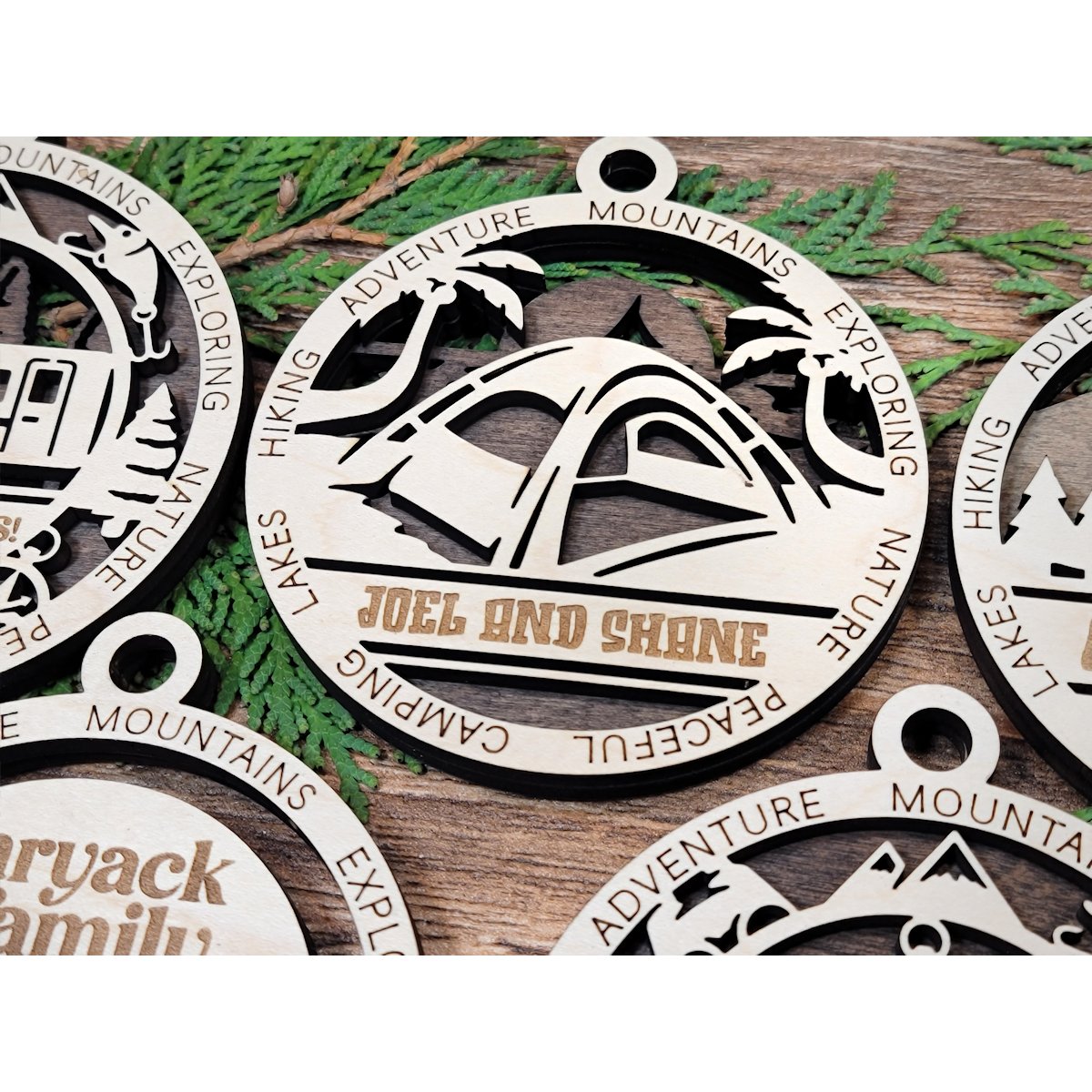 Ornaments Outdoors Explorer additions Personalized custom 3D wood ornaments - Hats Signs Patches 3D printing Engraving