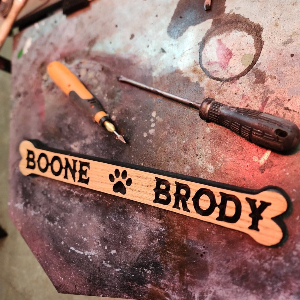 Pet Sign Dog Bone Wood Personalized Custom