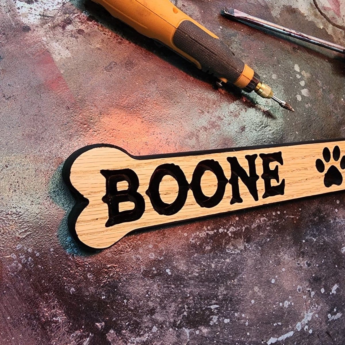 Pet Sign Dog Bone Wood Personalized Custom