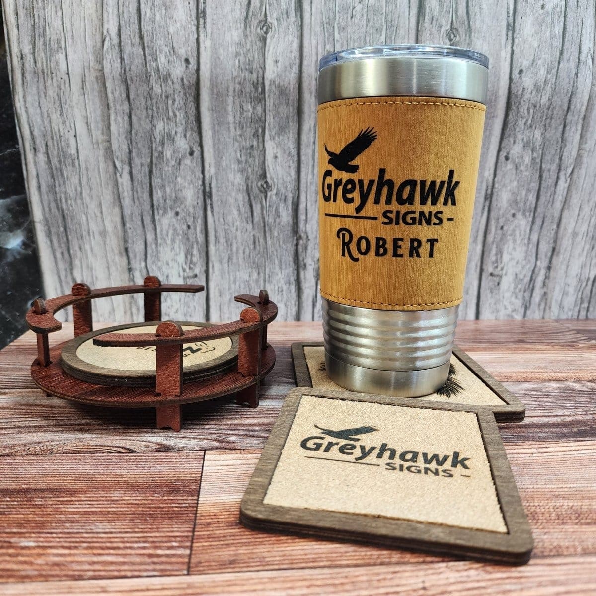 Polar Camel 20 oz. Leatherette Tumbler with Clear Lid Personalized