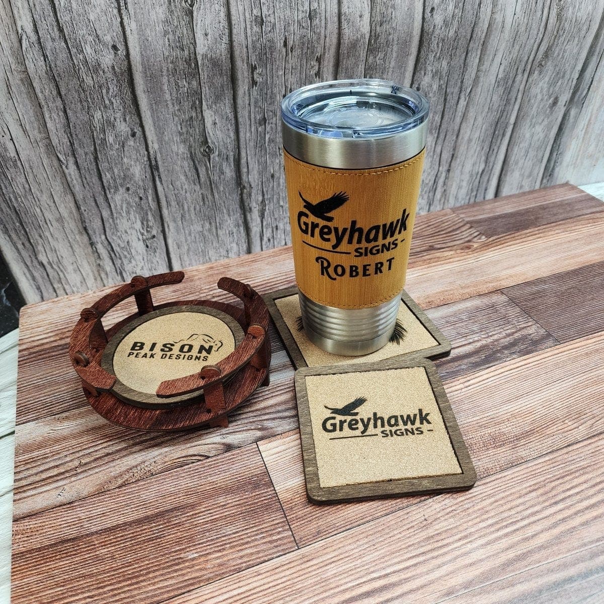 Polar Camel 20 oz. Leatherette Tumbler with Clear Lid Personalized
