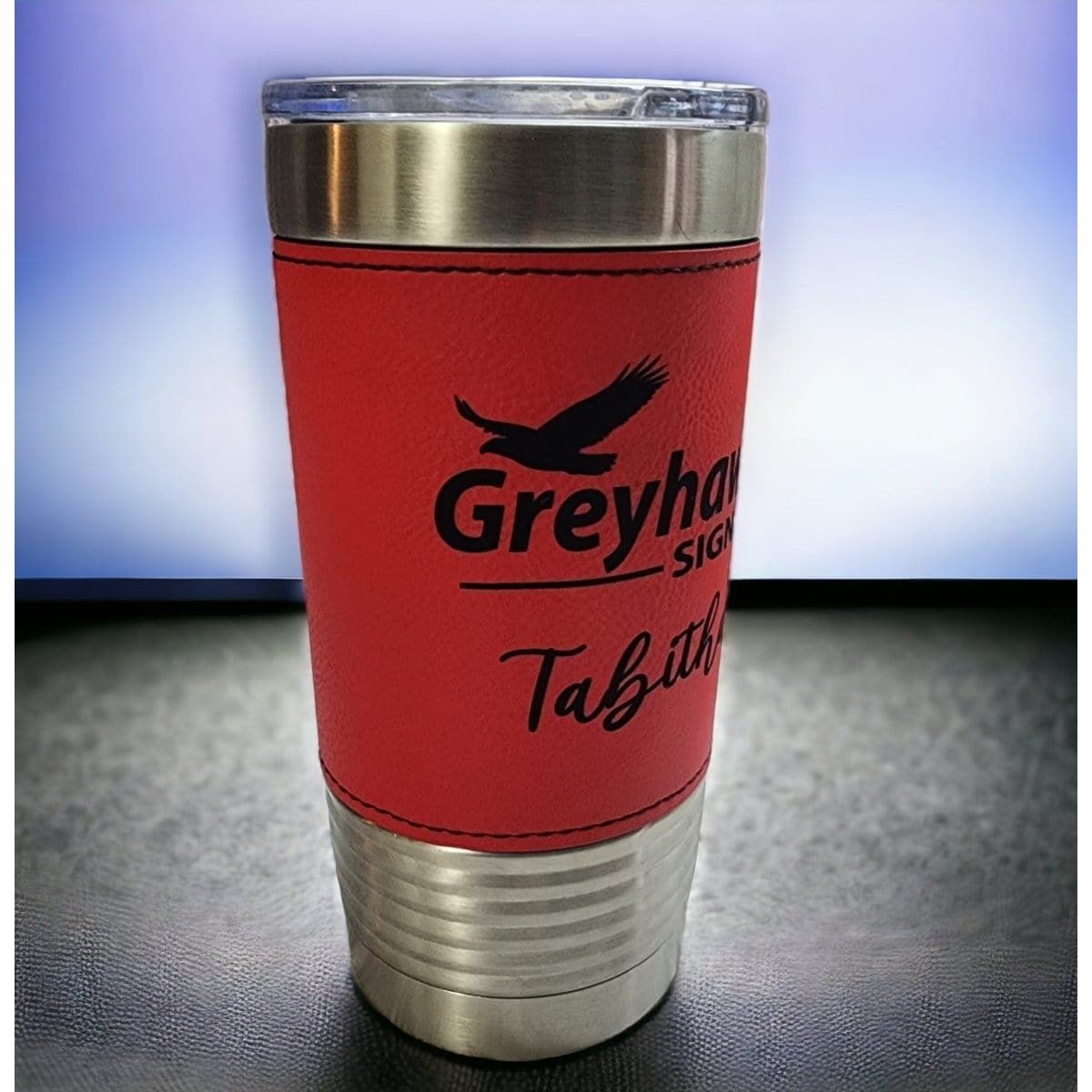 Polar Camel 20 oz. Leatherette Tumbler with Clear Lid Personalized