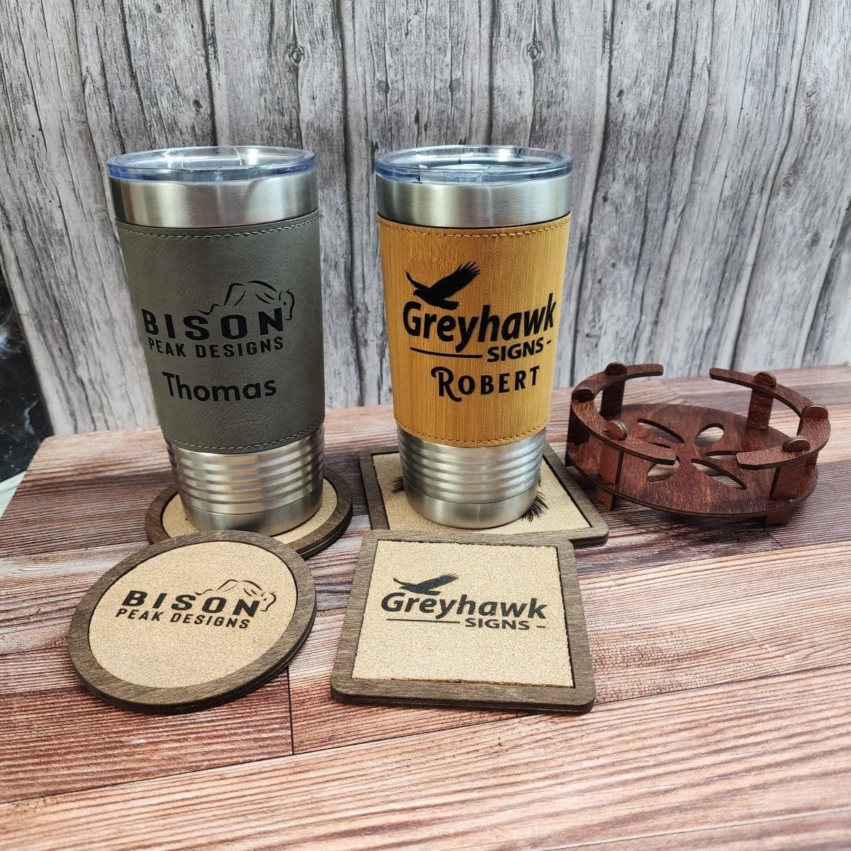 Polar Camel 20 oz. Leatherette Tumbler with Clear Lid Personalized