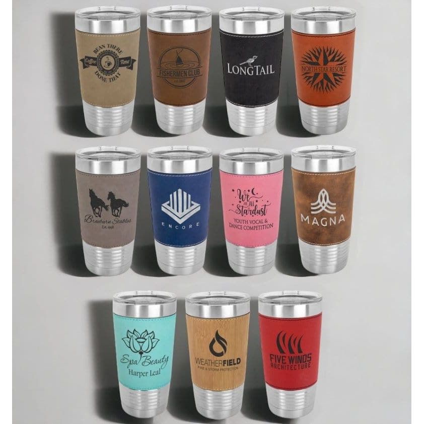 Polar Camel 20 oz. Leatherette Tumbler with Clear Lid Personalized