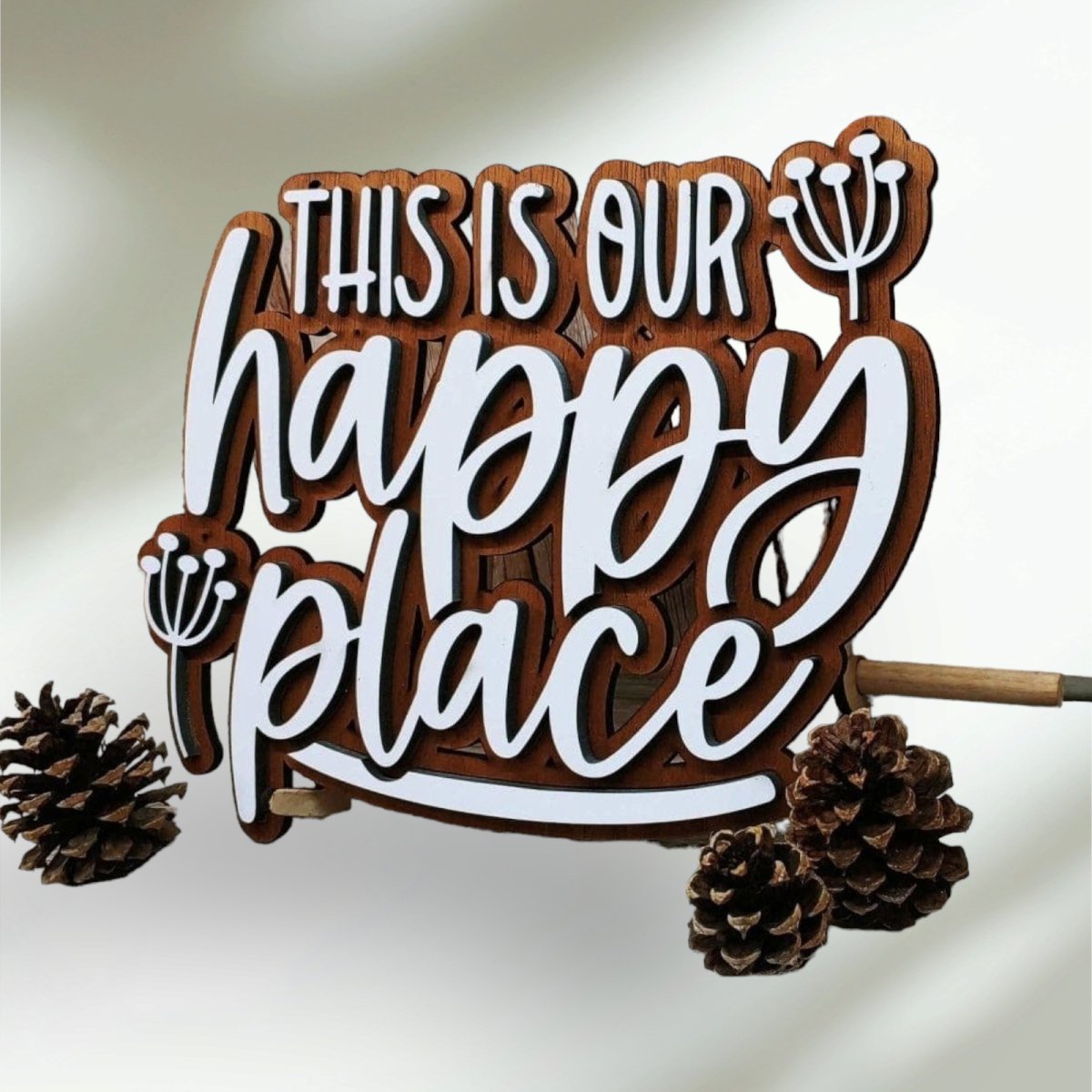 Raised Lettering Our Happy Place Sign design draft - Hats Signs Patches 3D printing Engraving