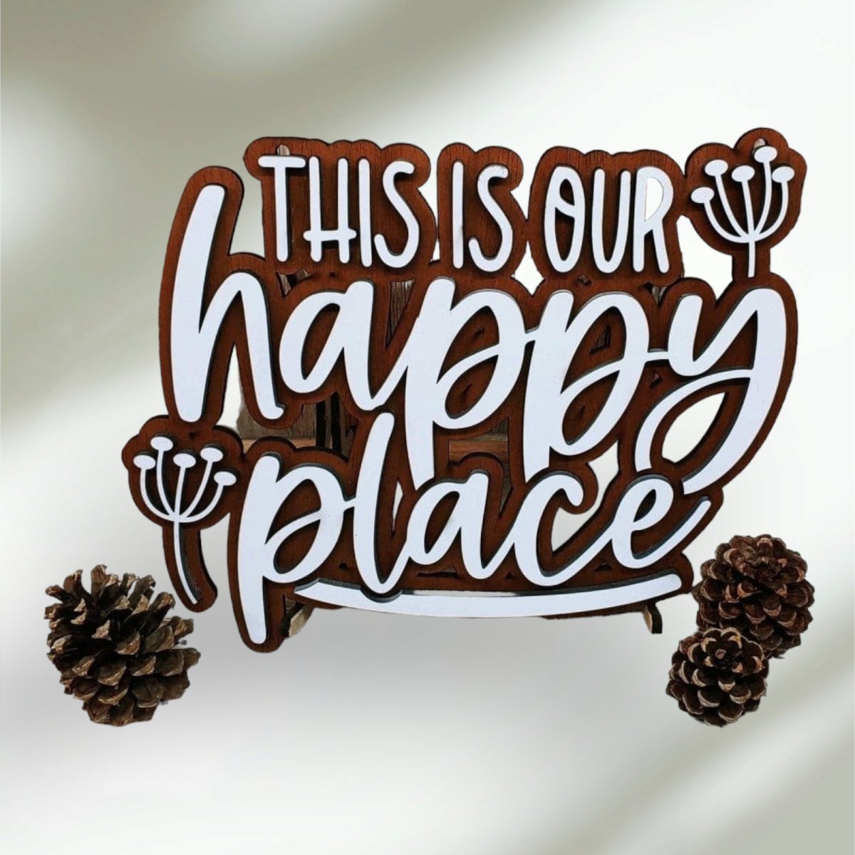 Raised Lettering Our Happy Place Sign design draft - Hats Signs Patches 3D printing Engraving