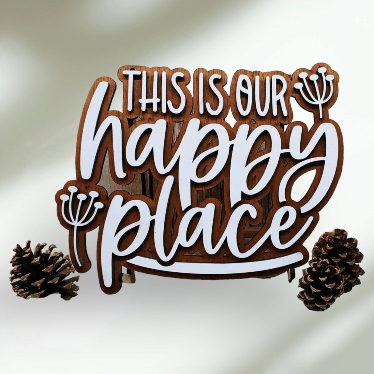 Raised Lettering Our Happy Place Sign design draft - Hats Signs Patches 3D printing Engraving