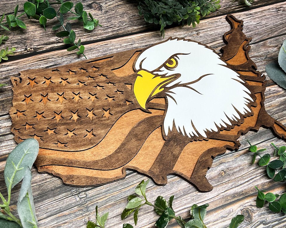 Sign Plaque featuring the 3D layered US Flag with an Eagle Awesome Gifts - Hats Signs Patches 3D printing Engraving