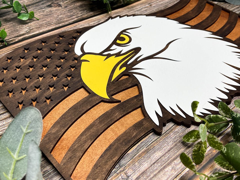 Sign Plaque featuring the 3D layered US Flag with an Eagle Awesome Gifts - Hats Signs Patches 3D printing Engraving