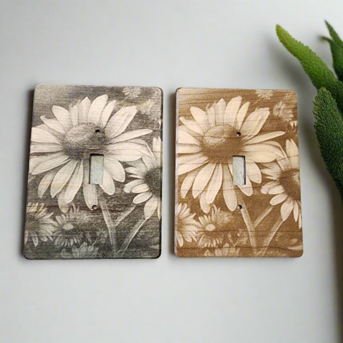 Decorative Sun Flowers Meadow Light Switch Cover Single Wood Hand Made Engraved