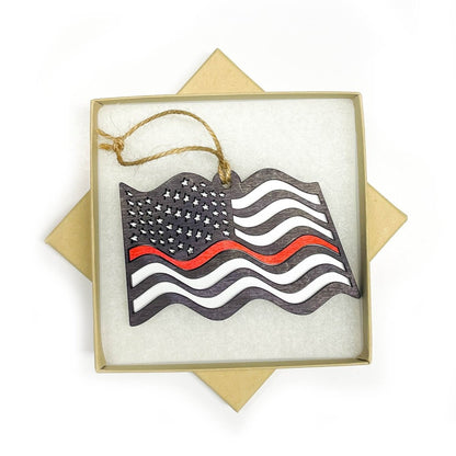 US Wavy Flags Blue Line Red Line Ornaments for any Season makes great gifts