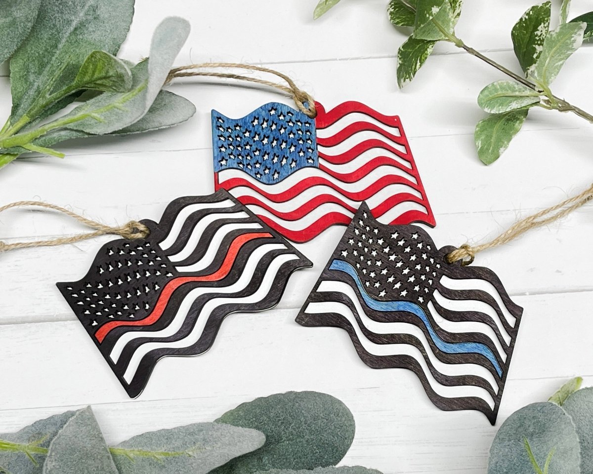 US Wavy Flags Blue Line Red Line Ornaments for any Season makes great gifts