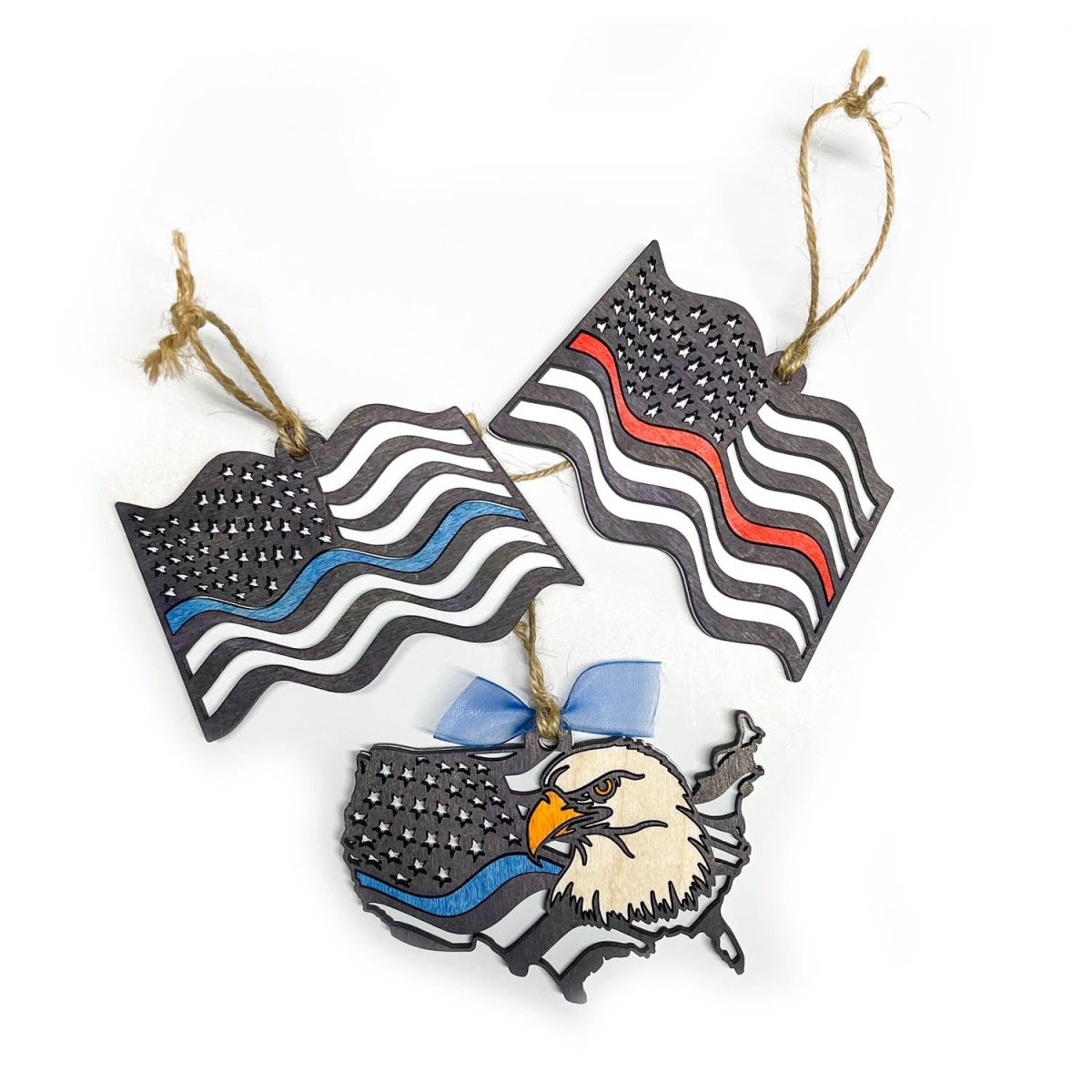 US Wavy Flags Blue Line Red Line Ornaments for any Season makes great gifts