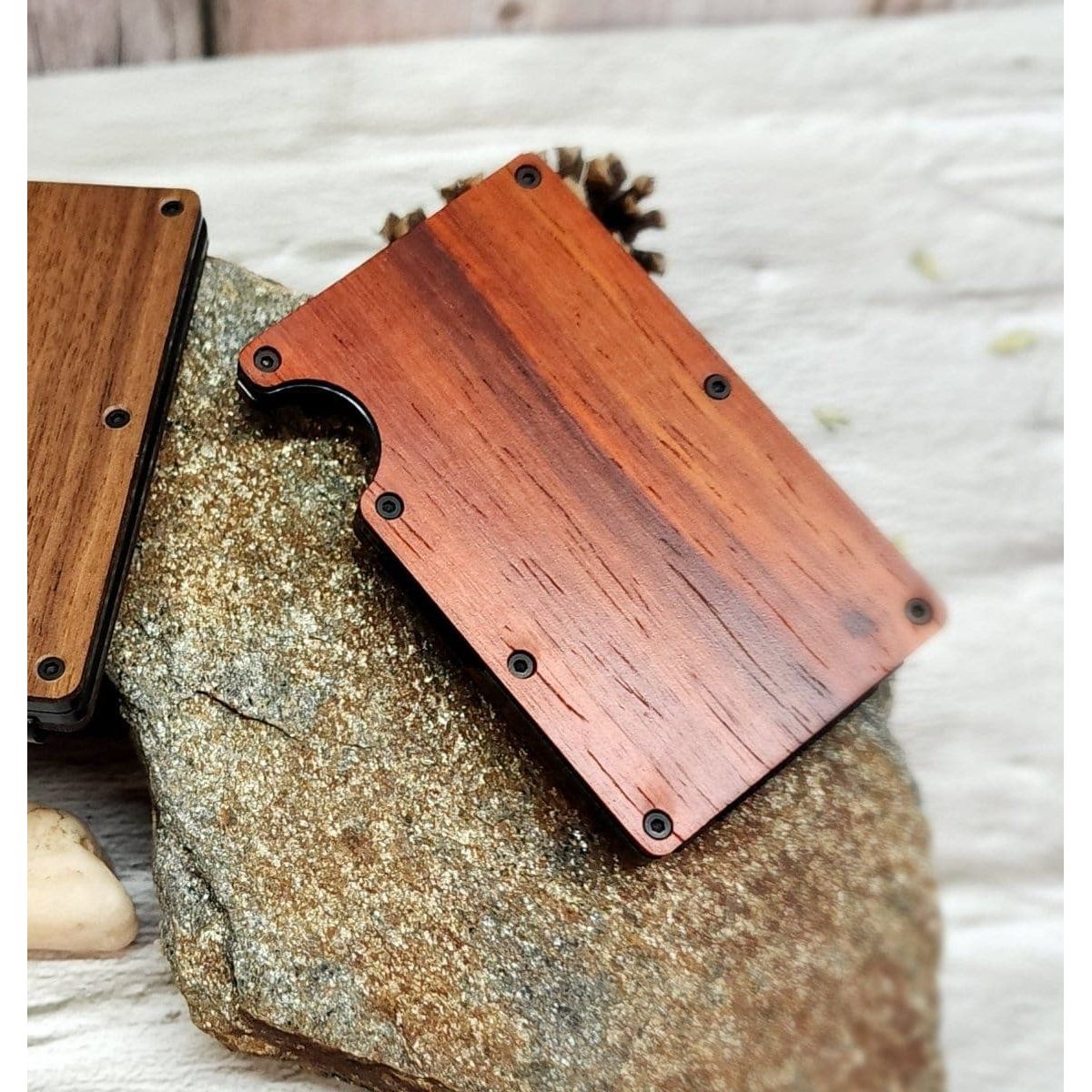 Wood Aluminum Credit Card Holder with Money Clip Great Gift for Boyfriend, Husband