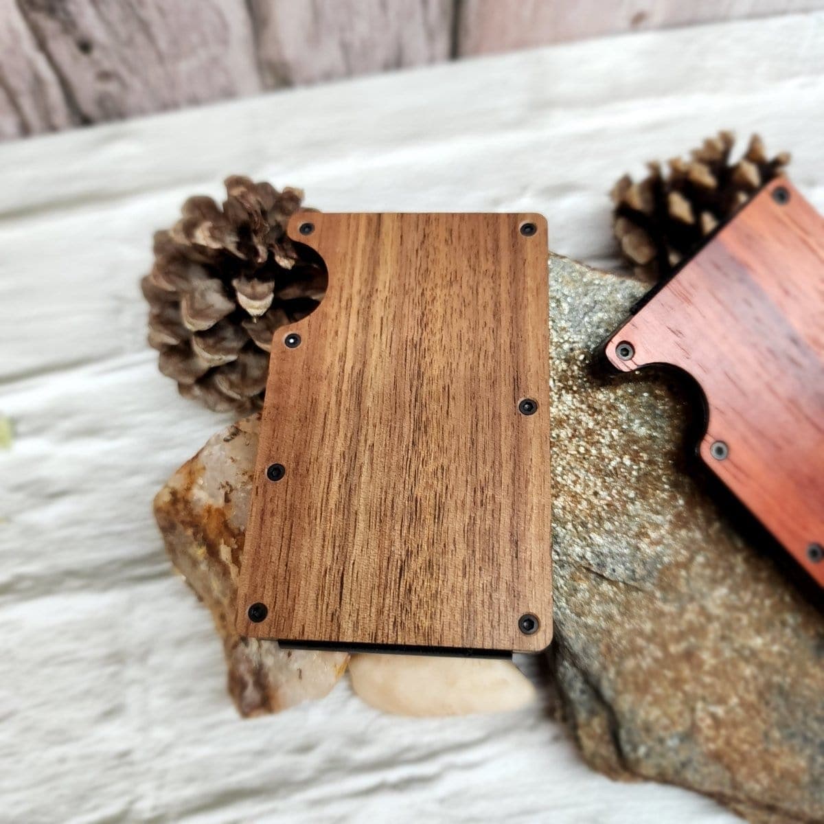 Wood Aluminum Credit Card Holder with Money Clip Great Gift for Boyfriend, Husband
