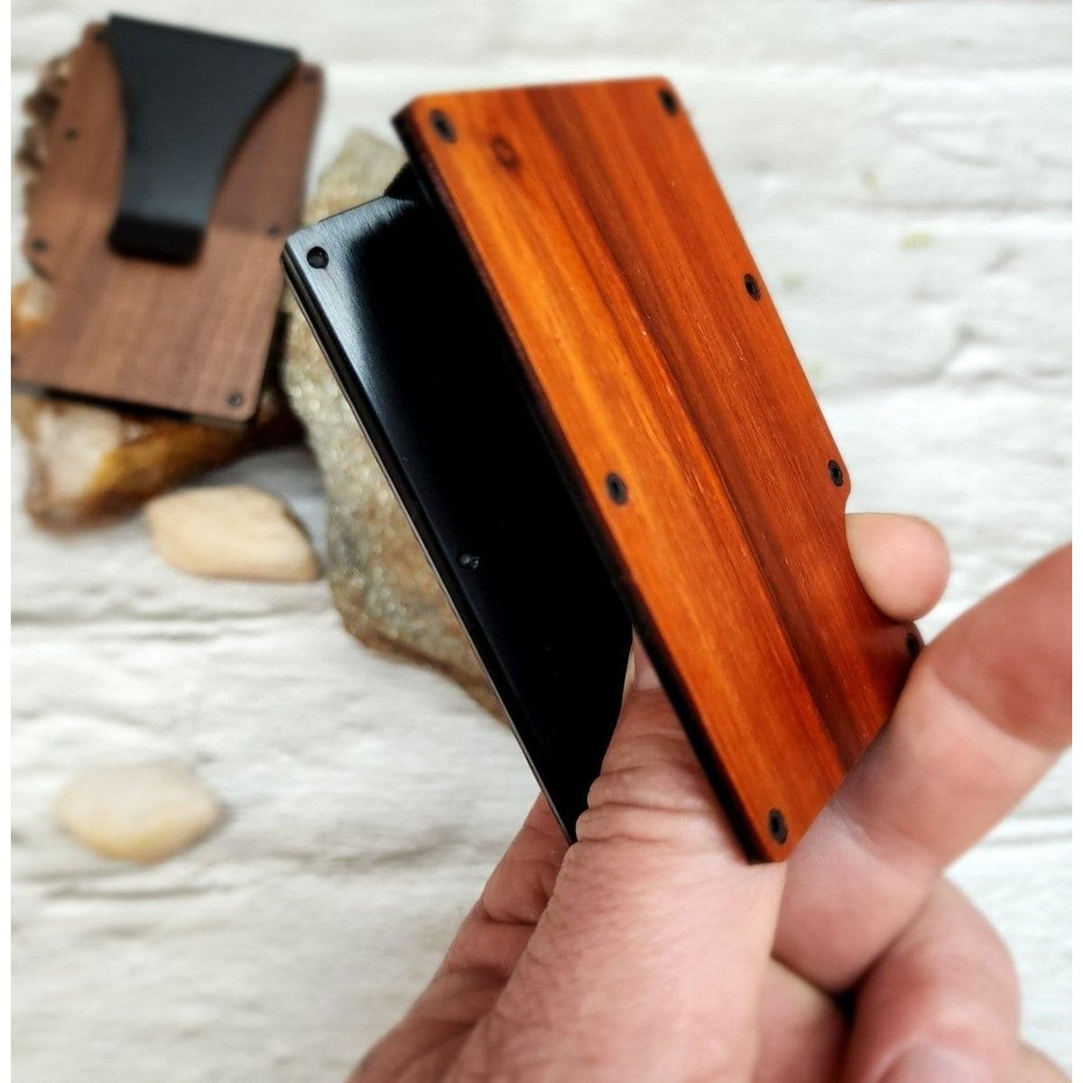 Wood Aluminum Credit Card Holder with Money Clip Great Gift for Boyfriend, Husband