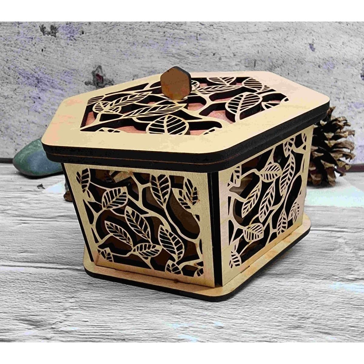 Wood Décor Jewelry Gift Memory Box Design Pattern Leaf - Hats Signs Patches 3D printing Engraving