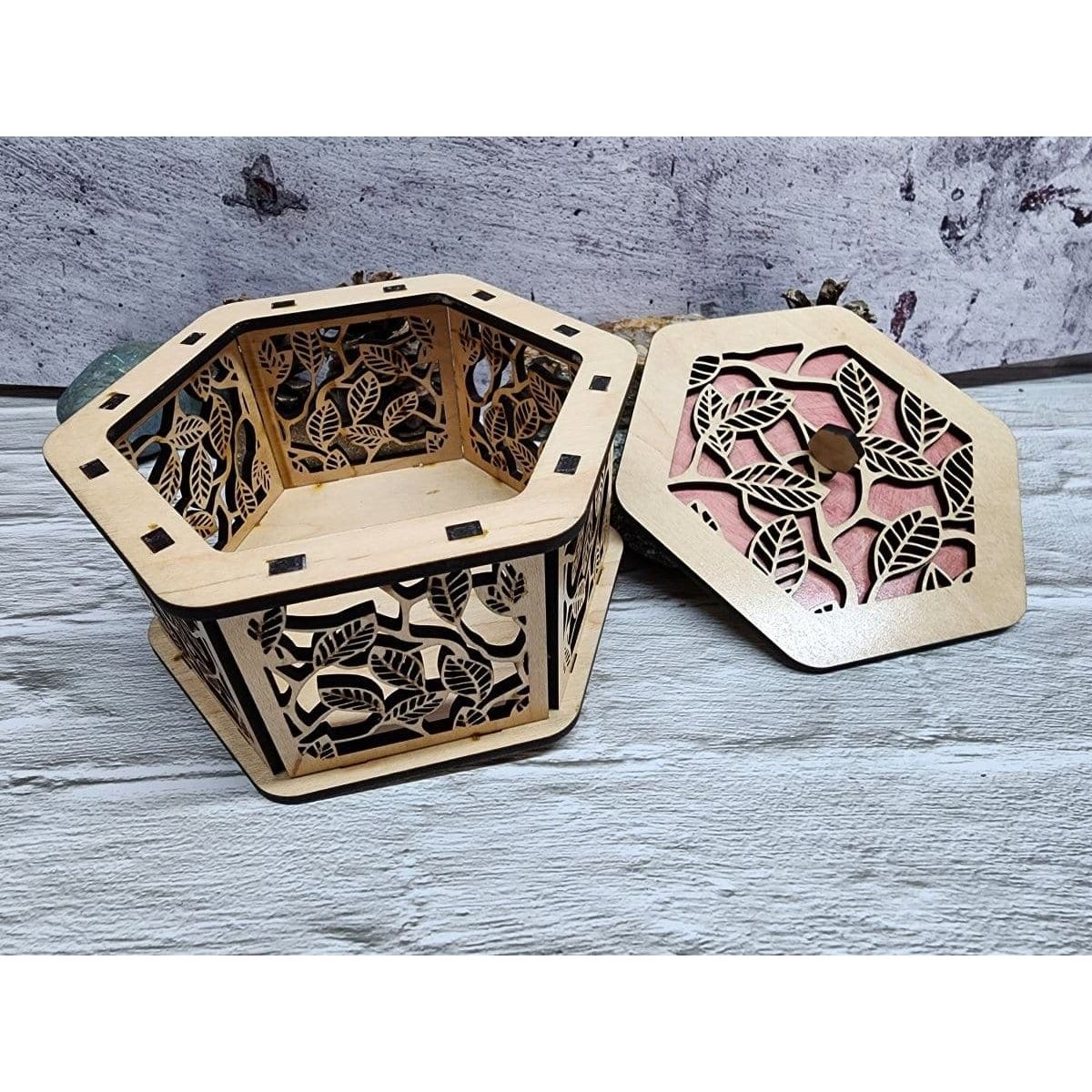 Wood Décor Jewelry Gift Memory Box Design Pattern Leaf - Hats Signs Patches 3D printing Engraving