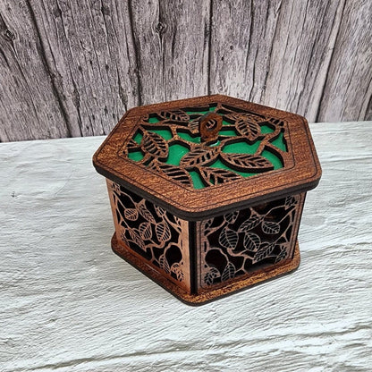 Wood Décor Jewelry Gift Memory Box Design Pattern Leaf - Hats Signs Patches 3D printing Engraving