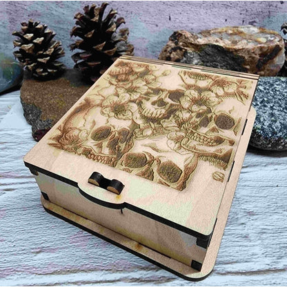 Wood Décor Jewelry Gift Memory Box Skull Design - Hats Signs Patches 3D printing Engraving